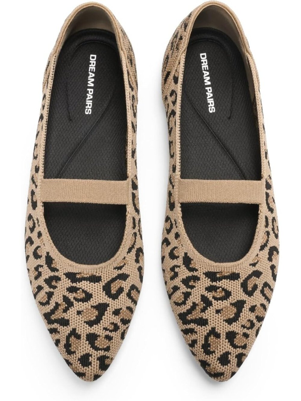 Women's Leopard Mary Jane Flats Pointed Toe Breathable Knit Slip On Flat Shoes